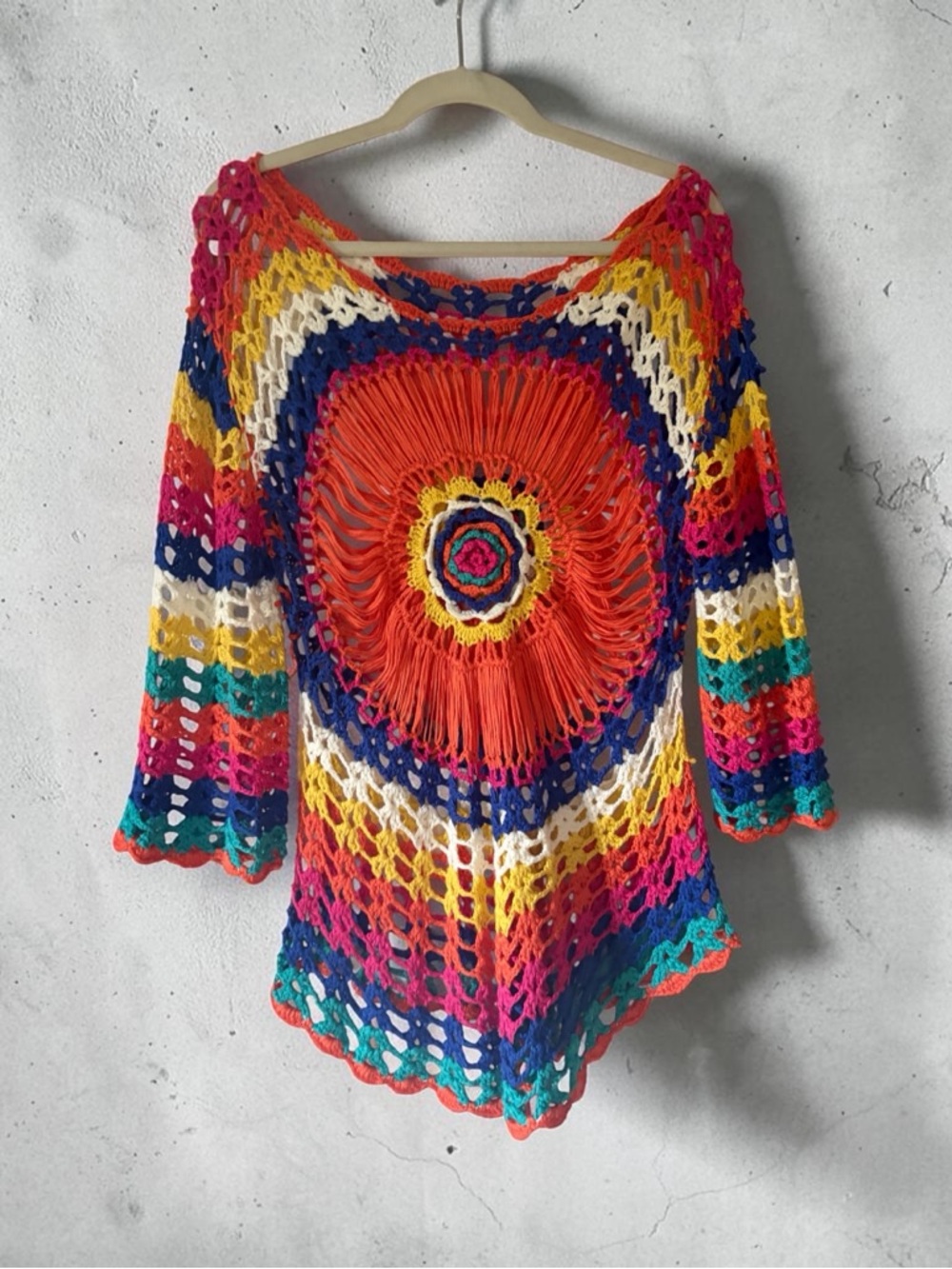 Boho Crochet Fringe Multicolor Women’s Blouse 4-6